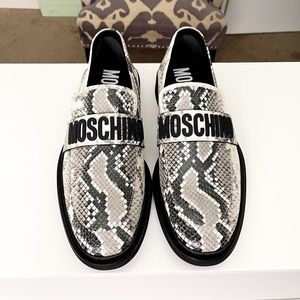 Men’s Moschino Scarpa snakeskin slip-on dress shoes.